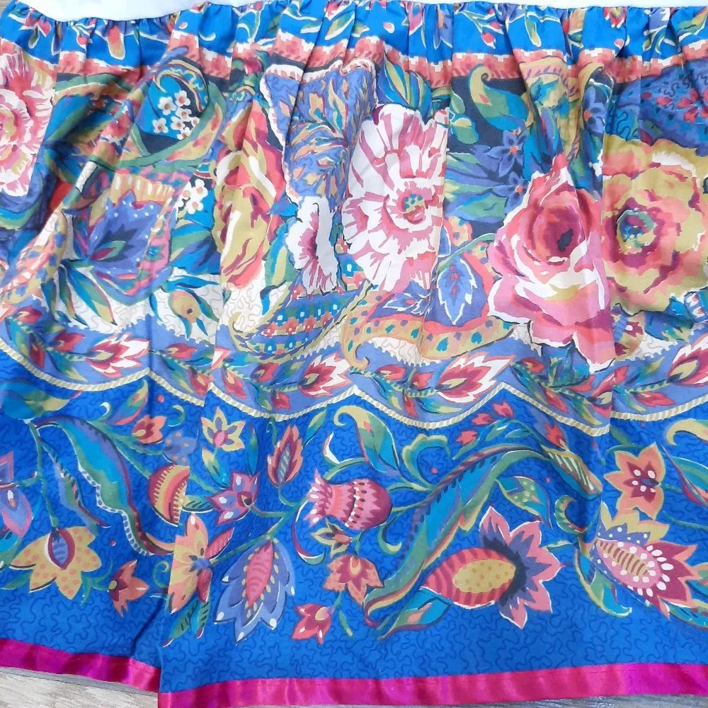 Vintage Collier Campbell TWIN bedskirt dust ruffle Ruffle Hem blue floral flower